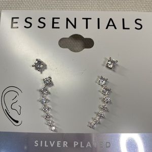 Silverplated CZ stud earrings and ear crawlers